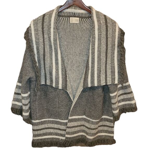 Anthropologie Saturday Sunday Fringe Kimono Cardigan Sweater Gray One Size - Picture 5 of 15